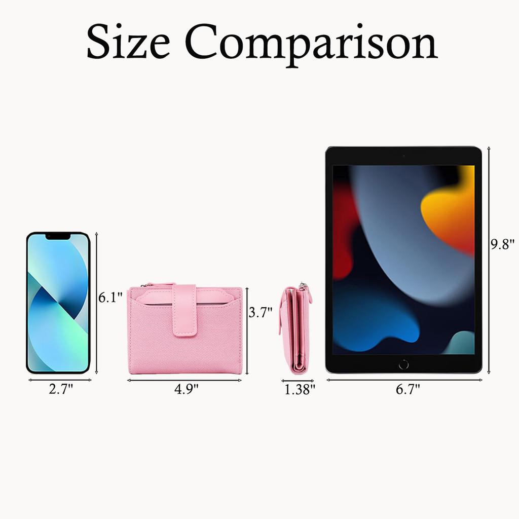 Bakurok Women's Small Wallet, Vegan Leather, Bifold, Compact, RFID Blocking, with Zipper Coin Pocket and Removable ID Window, F07-White, Modern Design