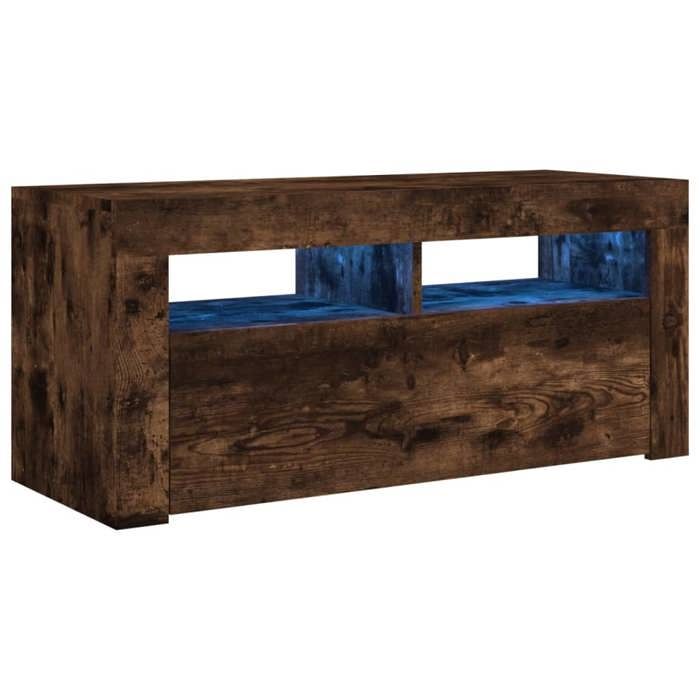 VidaXL Meuble TV avec lumières LED Chêne fumé 90x35x40 cm, support TV, armoire média, armoire hifi, unité TV, unité média, 822721