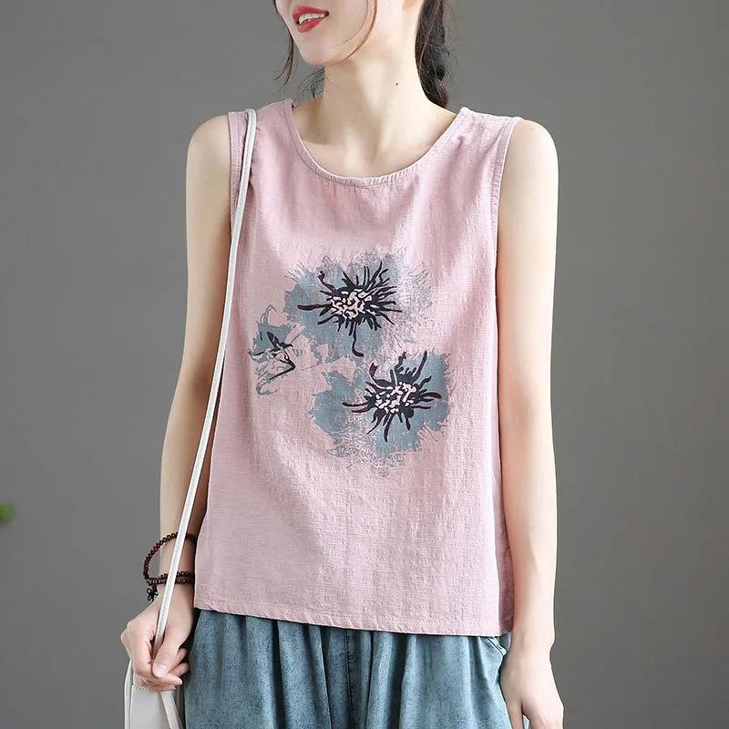 Ärmellose Tops Baumwolle Oversized Neckholder T-Shirt Damen Sommer Ärmelloses Unterhemd Slim Stretch Bedruckte Ärmellose Tops