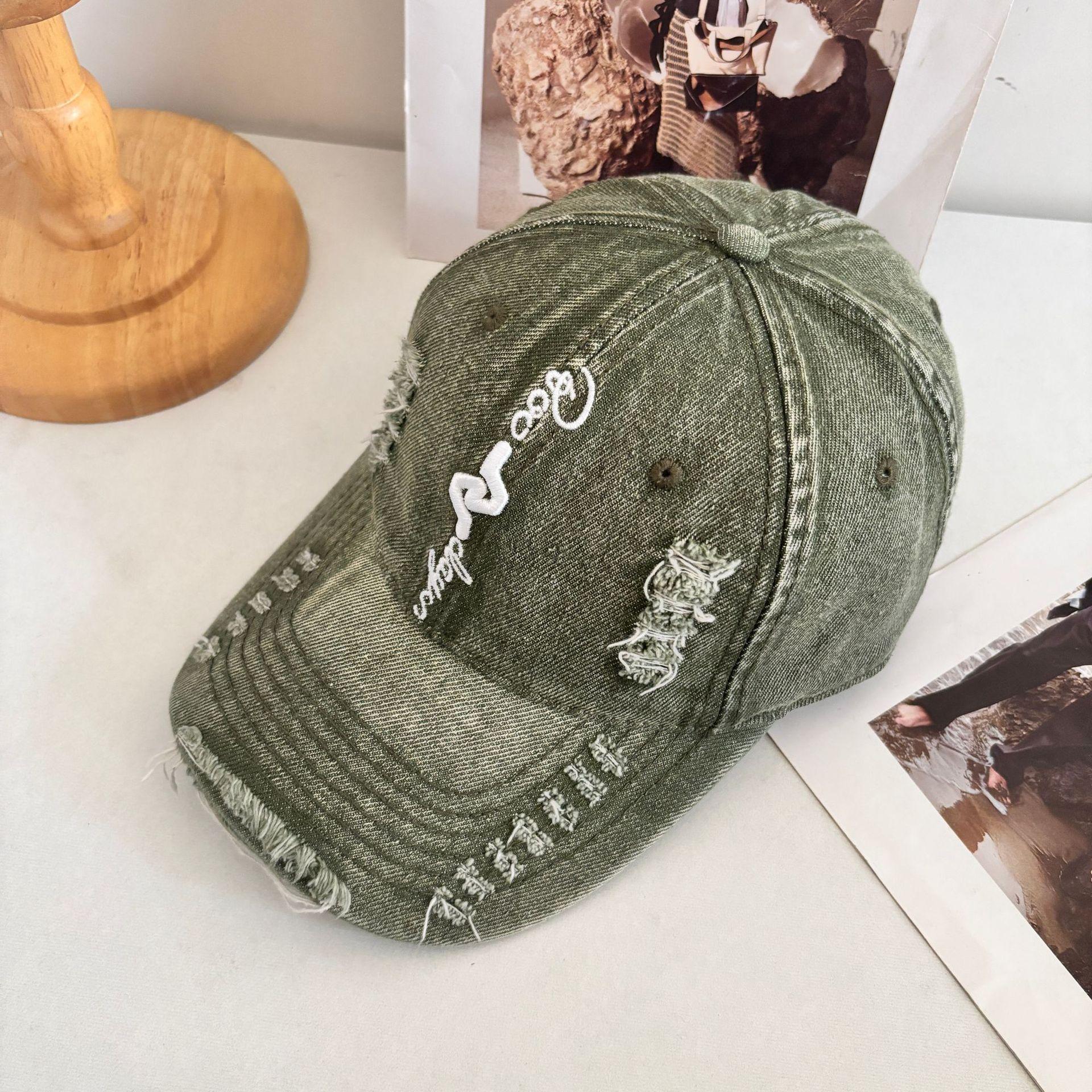 

Уличная старая дырявая ковбойская бейсбольная кепка мужская и женская с вышитыми объемными буквами M（56-58cm）