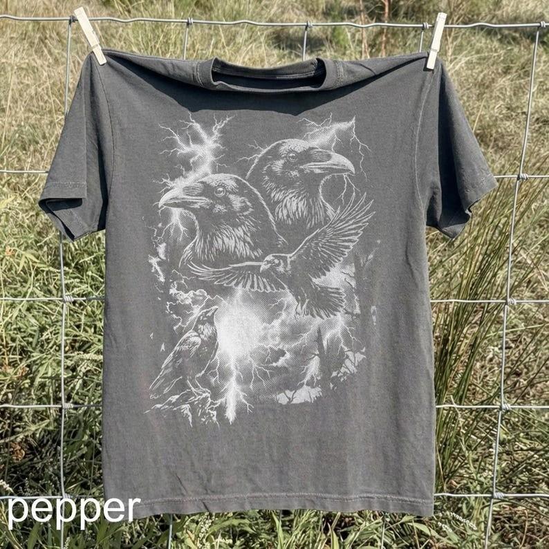 Crow Gothic Vintage 90s Shirt Dark Bird Moon TShirt Mystic Nature Size S3XL Unisex T-Shirt S