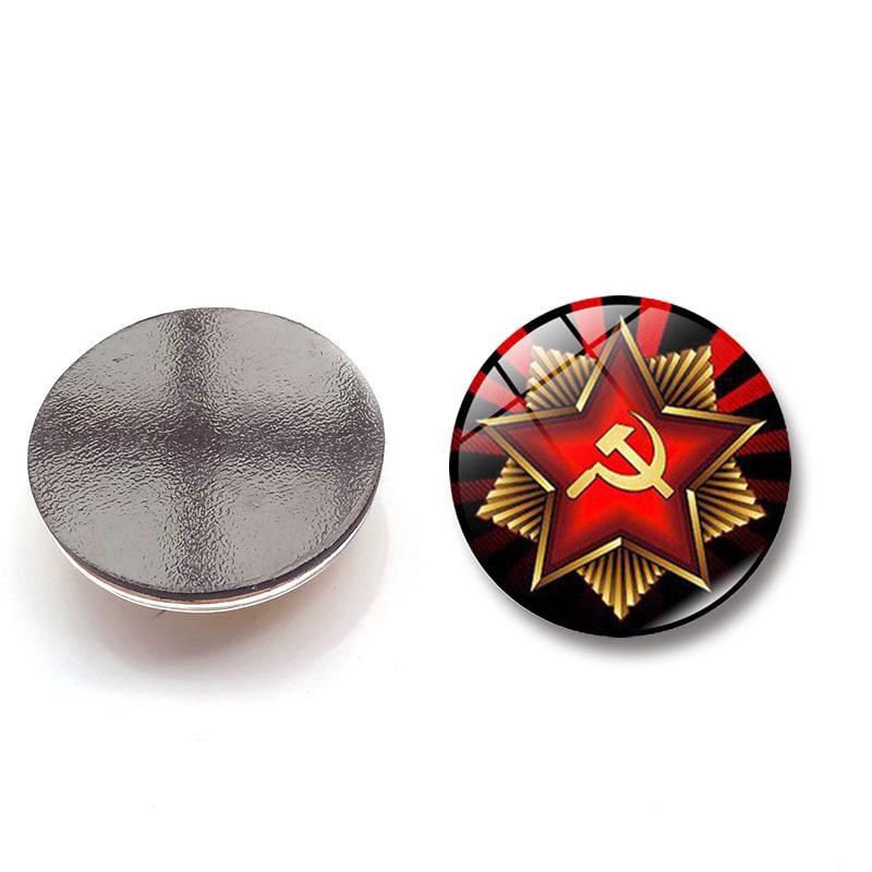 Cccp Soviet Army Red Star Brooches Pin Glass Cabochon Art Round Badges Logo Collarpins Jewelry For Friends Gift