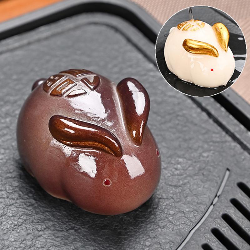 Color Changing Tea Pet White Rabbit Golden Rabbit Tea Table Accessories Color-Changing When Heated, Decoration Ornaments