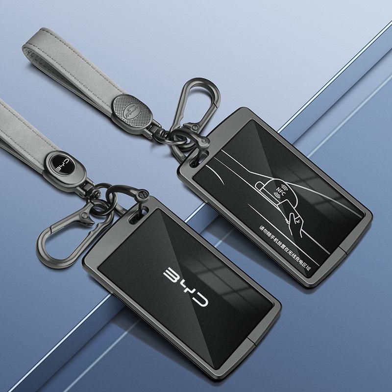 BYD Yuan Pro/Plus Car Key Cover - Genuine Leather Protective Shell with Metal Keychain