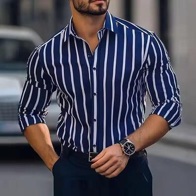 Men's Shirt Dress Shirt Striped Shirt Casual Shirt Button Up Shirt Vertical Stripes Wedding Outdoor Long Sleeve Spring Clothing