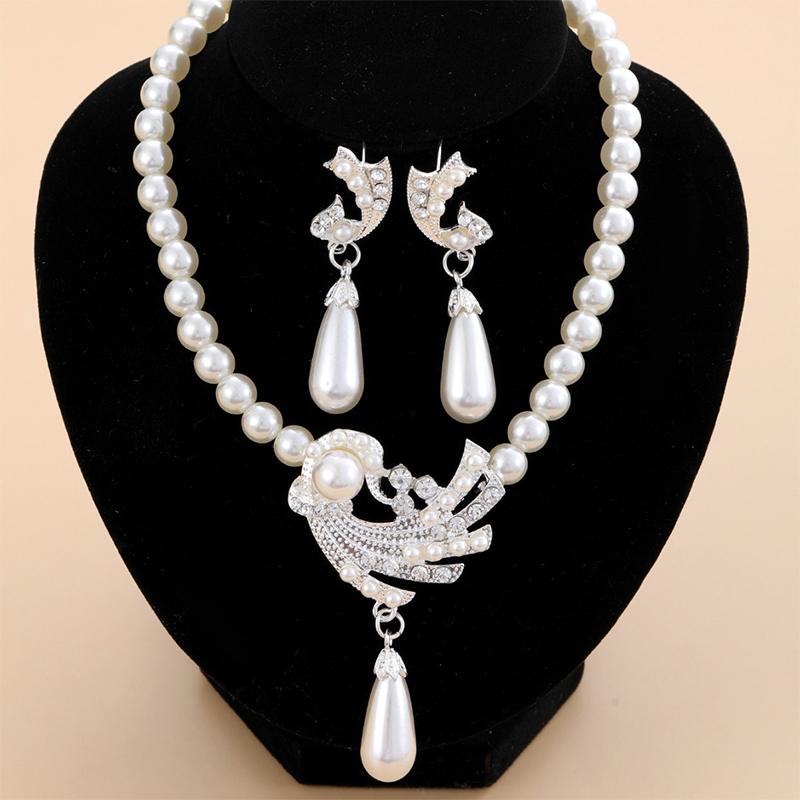 Pearl Necklace Earrings Set For Girls All  Novel Alloy Gold And Silver Two-Piece Set