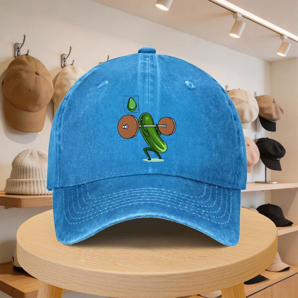 Mens Baseball Cap with Dumbbell Cucumber Cartoon Pattern Fashionable Casual Adjustable Hat for SpringAutumn Outings Travel