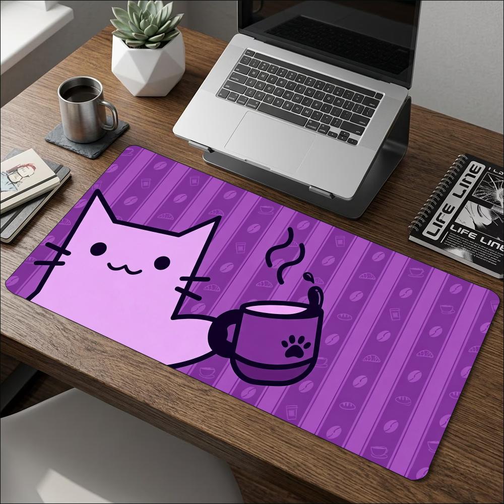 Cartoon Kitty Coffee Doodle Art NonSlip Rubber Mouse Pad For Accurate Mouse Control Gaming Desktop Daily Office Use