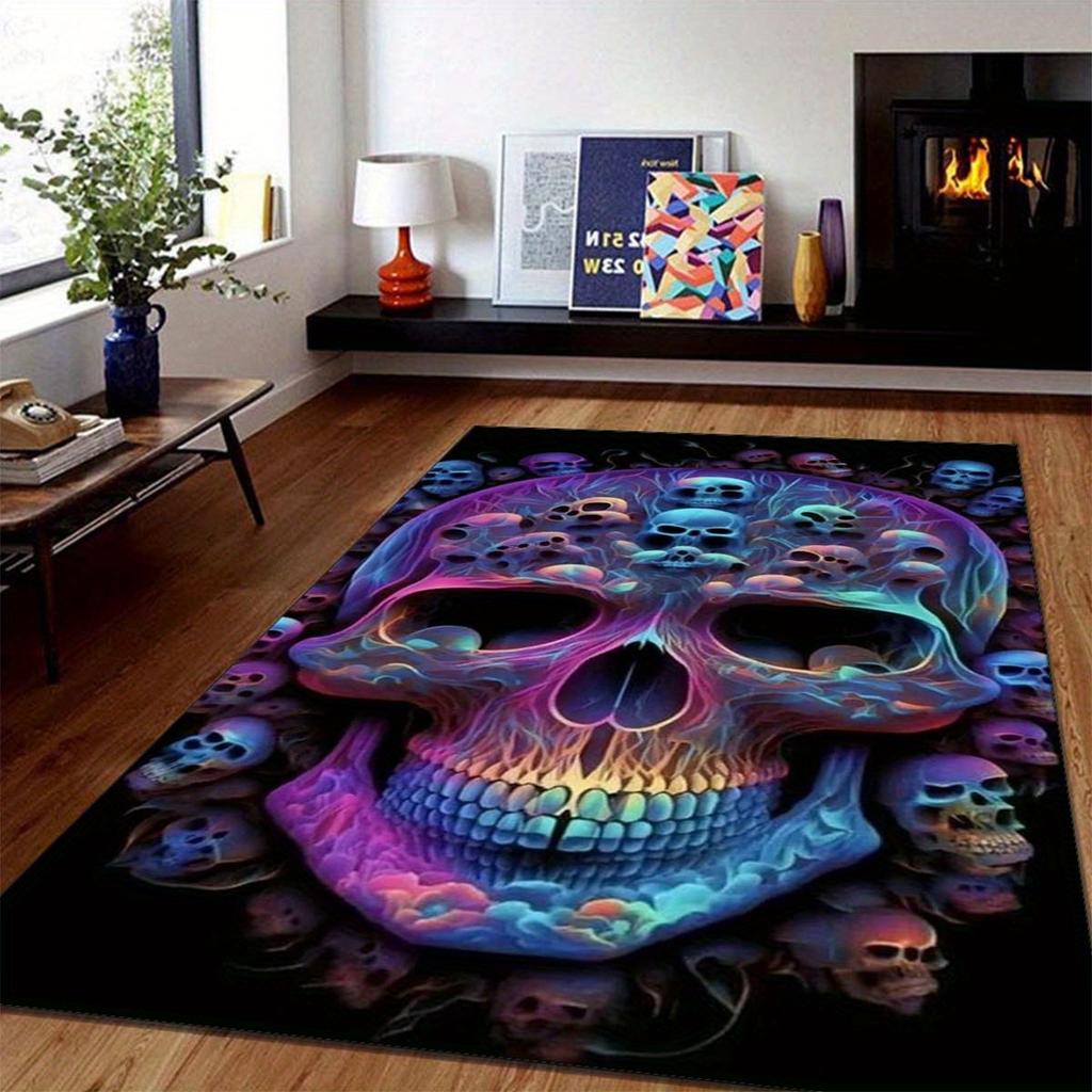 VIKAMA Color Skull Pattern Carpet For Living Room, Bedroom, Laundry Room - Water Absorbent And Slip-Resistant Home Decoration