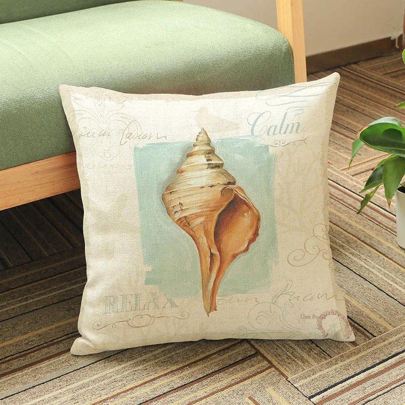 45X45Cm Beach Coast Lighthouse Conch Starfish Pattern Polyester Pillowcase Cushion