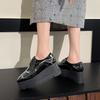 Versatile Platform Muffin Shoes 2025 British Style Square Head Patent Leather Wedge Heel Casual Single Shoes Women's  HZB-688