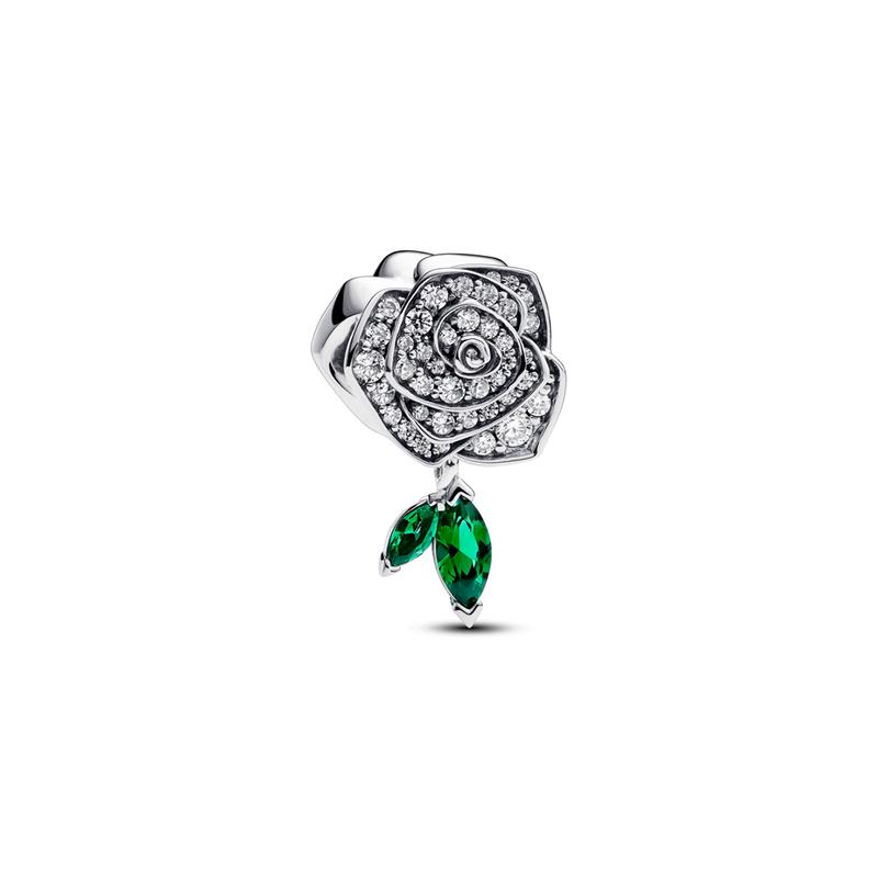 Pandora Moments Series Rose Pattern 925 Silver Green Stone Pendant Women s Silver/Green 793201C01
