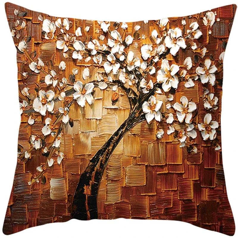 Oil Painting Tree Cushion Cover for Sofa Livingroom Pillow Case Home Decoration % Polyester Vintage Throw Pillow Cover