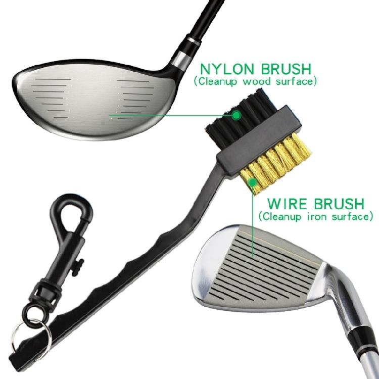 Double Sided Golfs Head Brush with Spikes for Cleaning Grooves Shoes Golfs Club Cleaner Brush with Retractable Carabiner