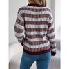 QICED Autumn Winter Round-neck Retro Striped Lantern Long-sleeved Pullover Sweater Women's Wear