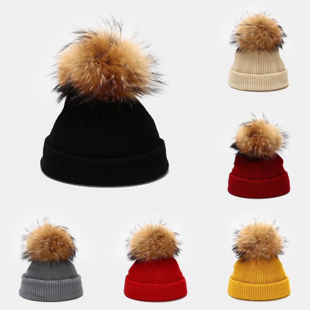 Knitted Hat For Kids Winter Warmth With Plush Ball Decoration For Outdoor Play