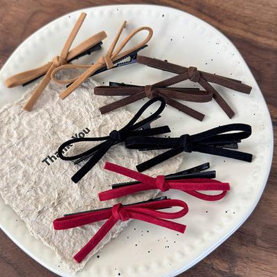 New Suede Red Bow Hair Clips Bangs Clip Headband For Girls Sweet Hairpin Children Cute Barrettes Woman Fashion Hair Accessories