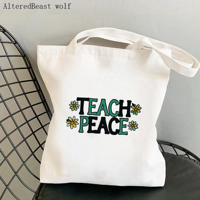 Women Shopper Bag Teacher Apple Tree Printed Kawaii Bag Harajuku Shopping Canvas Shopper Bag Girl Handbag Tote Shoulder Lady Bag