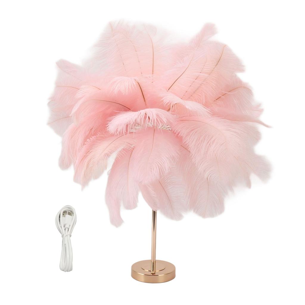 Feather Table Lamp 3 Color Dimmable Touch Switch USB Plug In Romantic Modern Decorative Bedside