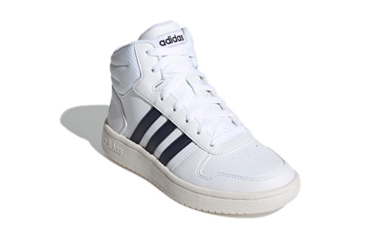 adidas Neo Hoops 2.0 K Synthetic Leather Abrasion Resistant Mid Top Kids' Skateboarding Shoes White Black Kids' FY7700