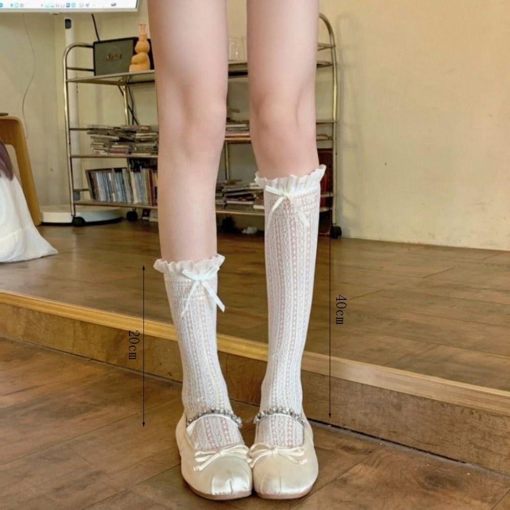 1 Pair Hollow Lace JK Socks Solid Color Calf Socks Thin Over The Knee Socks  Girls Wear