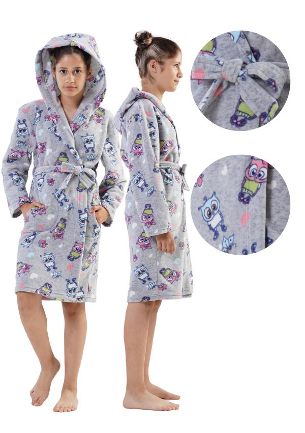 Kinder-Schlafanzug Mädchen Fleece Mit Kapuze Süß Warm 15/16 164 gray