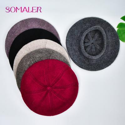Damen Wollstrick Barettmütze - Klassische Französische Winter Herbst Beanie
