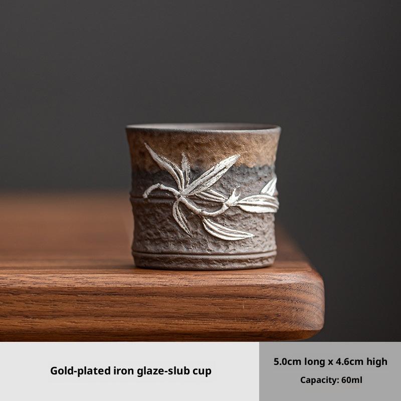 

Vintage Gilded Iron Glaze Bamboo Master Cup Kung Fu Tea Set Household Raw Mineral Coarse Pottery Tea Drinking Teacup Mug 200ml