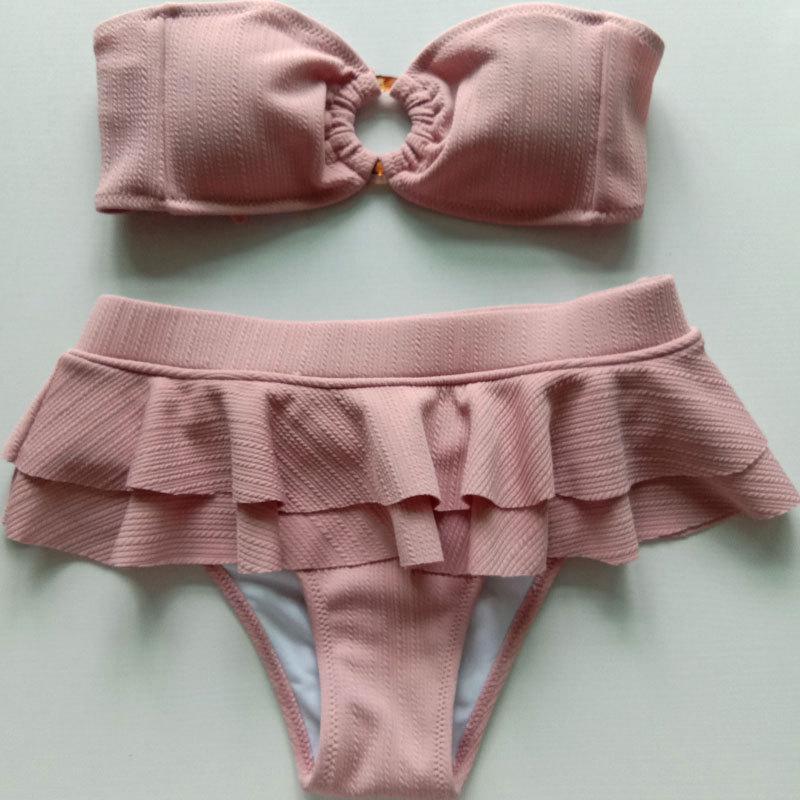 Pink European & American Sexy Bandeau Bikini Set