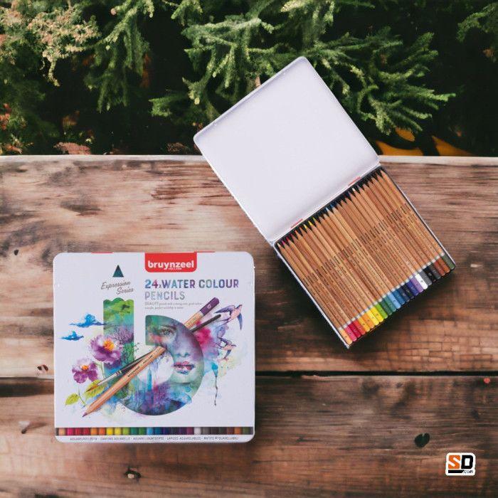 Crayons de couleur aquarelle - BRUYNZEEL - Expression - Étui de 24 - Mine solide - Mixte