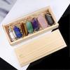 Double Points Natural Crystal Stone Pillar 7 Pcs Wooden Gift Box Packaging Set Healing Crystal Wand For Home Bedroom