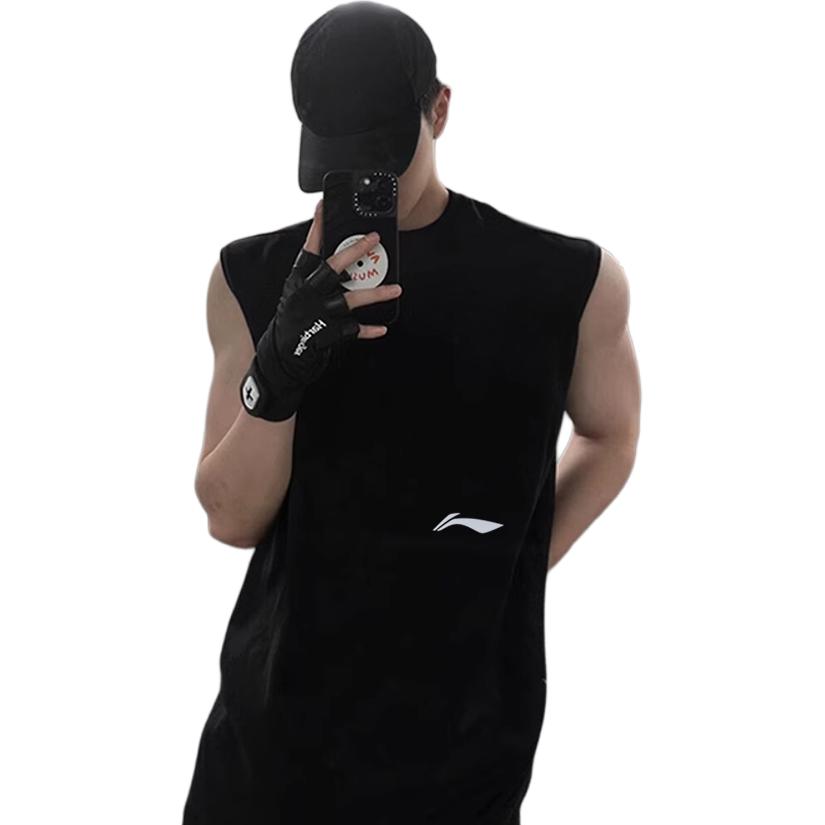 Li Ning Running Fitness Training Quick-Dry Sports Vest Men tops Cool-Black AVSU023-3
