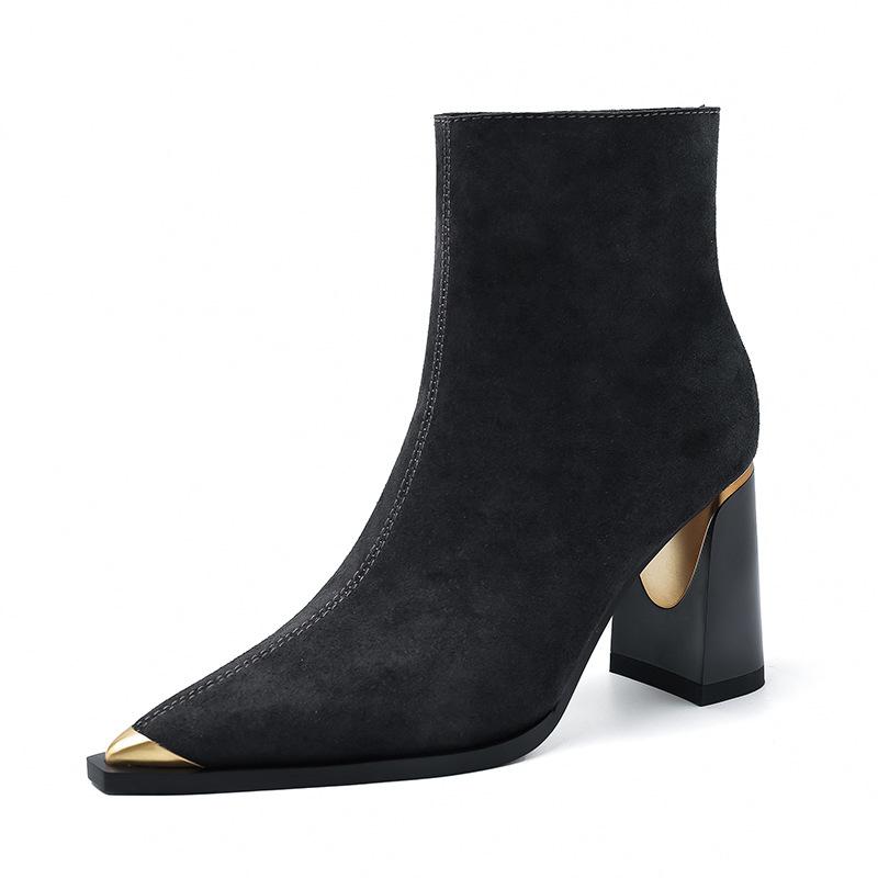 8.5CM Super High Heel Elegant Temperament Small Short Boots Niche Fashion Simple Pointed Thick Heel Side Zipper High Heel Women's Boots