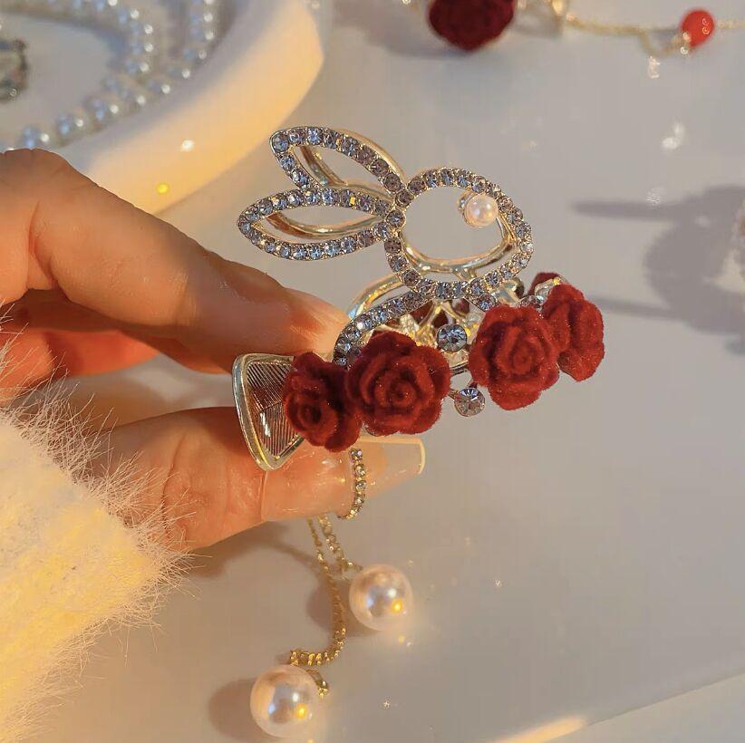 

Зажим для волос Molans с жемчугом и стразами для женщин, простая заколка, держатель для высокого хвоста, заколка-коготь, аксессуары для волос