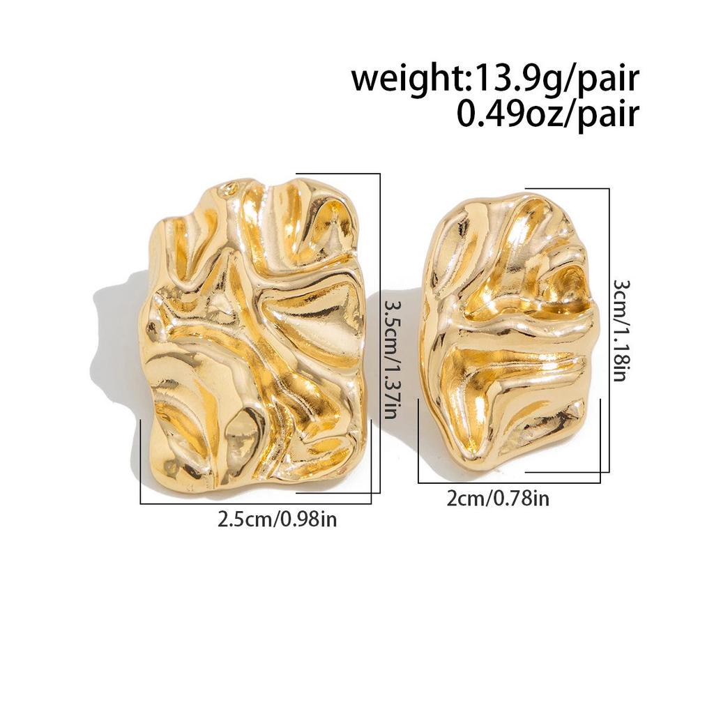 Exaggerated Sense of Metal Concave Convex Liquid Earrings Personalised Trend Pleated Irregular Large Earrings Fashionable Commuter Women's Earrings