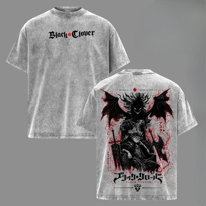 Asta Print T-shirt Black Clover Anime Clothing Men Women Cotton Tshirts Vintage Washed Tee Harajuku Summer Short Sleeve T Shirt