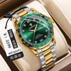Binbang Men's Green Submariner Quartz Watch, Double Calendar, Steel Band, Business Waterproof.