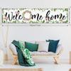 Sumind Welcome Home Banner Large Welcome Home Sign Decorations with Rope Hanging Seasonal Spring Flower Garland Grass Backdrop for Housewarming Party