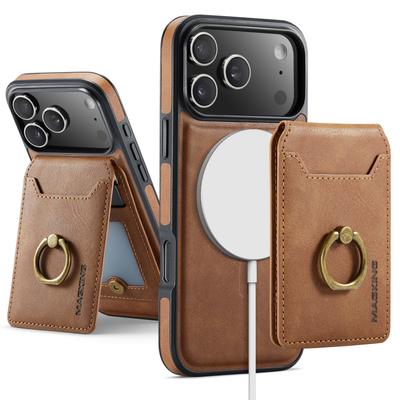 2 In 1 Detachable Magnetic Ring Holder Cards Solt Wallet Leather Case For iPhone 17 Pro Max 16 Plus 15 Plus 14 13 12 11 Cover