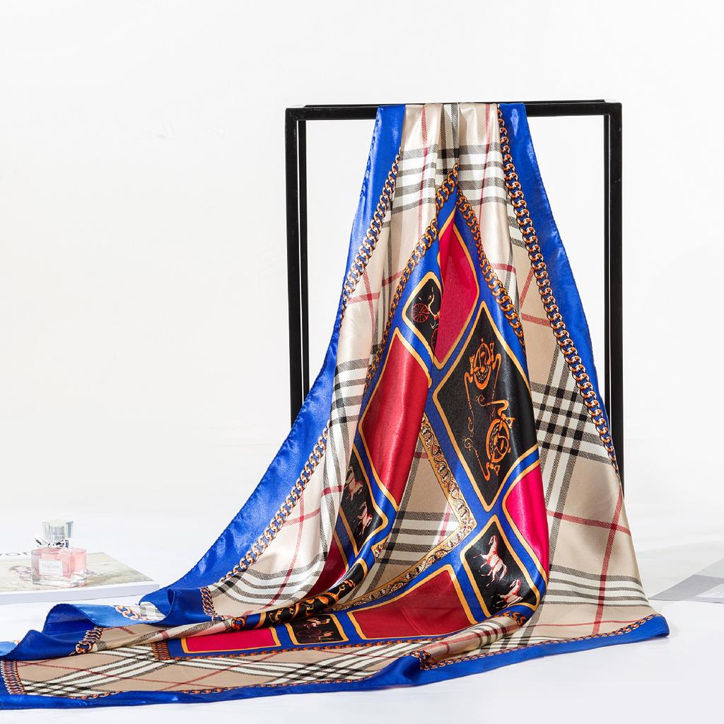 Europe and The United States Ladies Silk Scarf Fashion Creative Square Scarf Plaid 90cm Satin Satin Neck Scarf