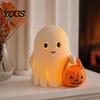 Holiday Ghost Ornament Halloween Holding Pumpkin Figurine, Spooky Statue with Decoration Night Light, Resin for Desk Tabletop Centerpiece
