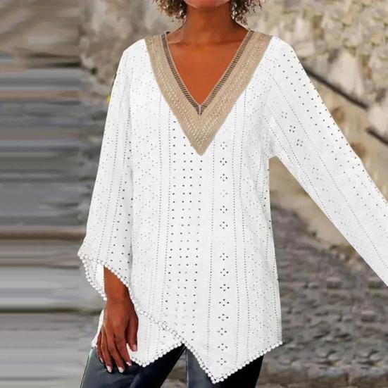 

Женская рубашка с v-образным вырезом 45355 и рукавами, асимметричный подол, женская средней длины