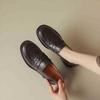 Cowhide version~ leather round head retro small leather shoes women's British style black platform lazy single shoes thick heel loafers