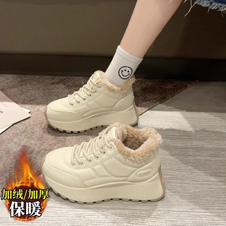 

Увеличивающие рост белые туфли для папы женские зимние 2024 новые студенческие спортивные туфли флисовые утолщенные хлопковые туфли на толстой подошве универсальные 40