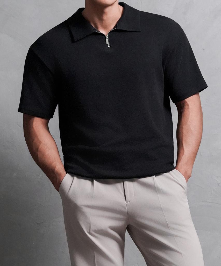 Dibala Automatic Tucking Fake Drop Oversized Half-Zip Polo Shirt Short Sleeve T-Shirt