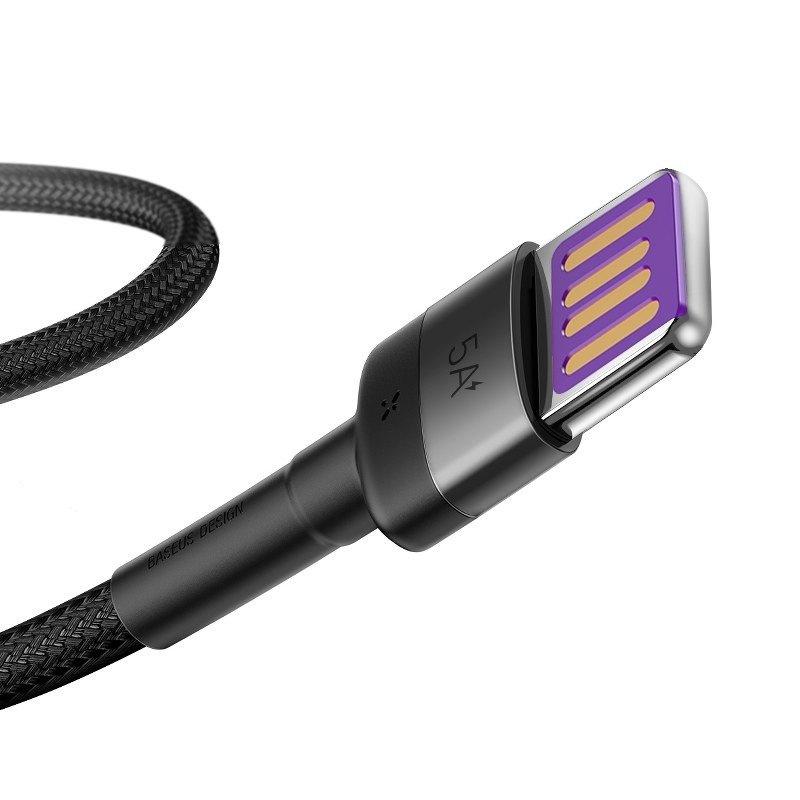 Kabel Usb Do Usb-C Baseus Cafule Huawei Supercharge, Qc 3.0, 5A 1M (Czarno-Szary)