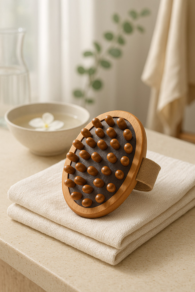Round Pointed Wooden Full Body Massage Brush, Non Slip Elastic Handle, Comfortable And Relaxing Full Body Massage Tool