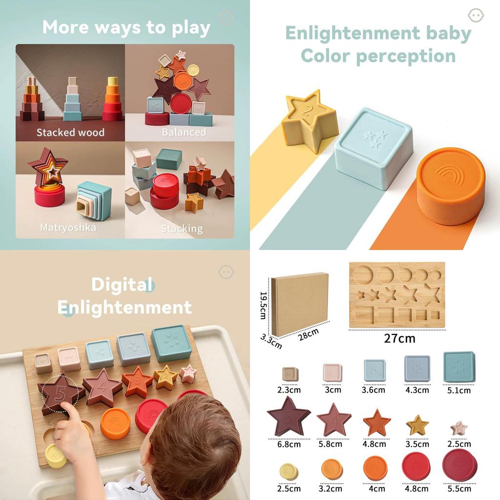 Baby Educational 3d Silicone Puzzle Blocks With Geometric Shapes For Infant Development