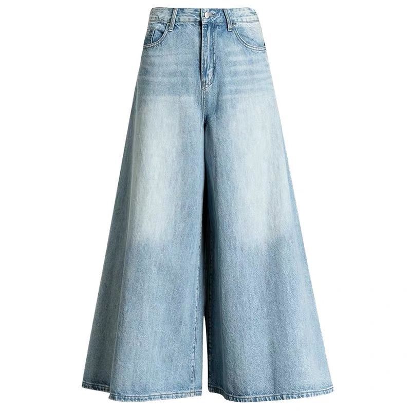Frühlingsdamen, modische, lässige, hoch taillierte Jeans mit weitem Bein