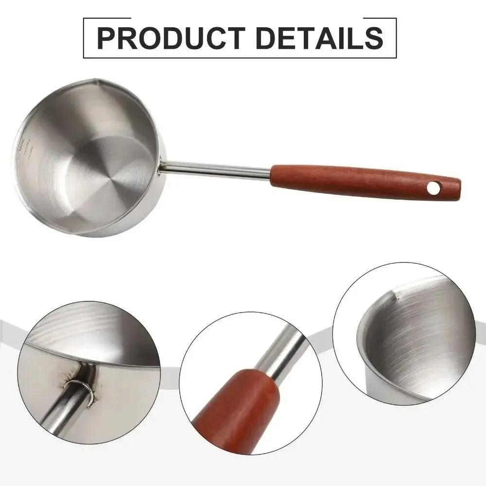 180/300ml Oil Pouring Spoon Anti Scalding Short/Long Handle Hot Oil Spoon Stainless Steel Heat-Resistant Kitchen Pouring Spoon